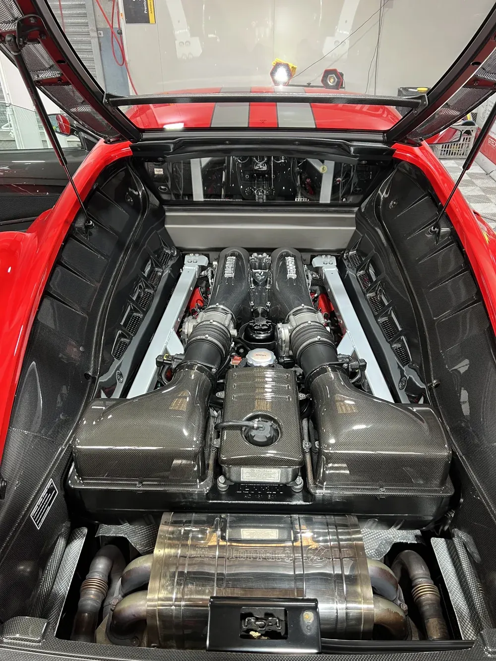 Detailed Ferrari engine bay